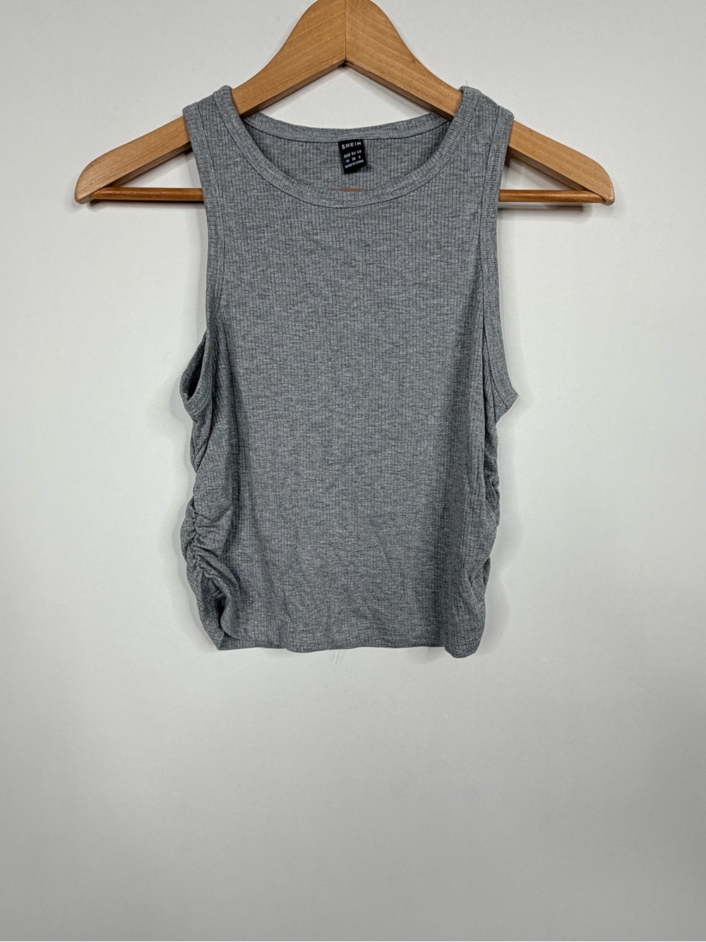SHEIN Gray Ribbed Side-Ruched Tank Top